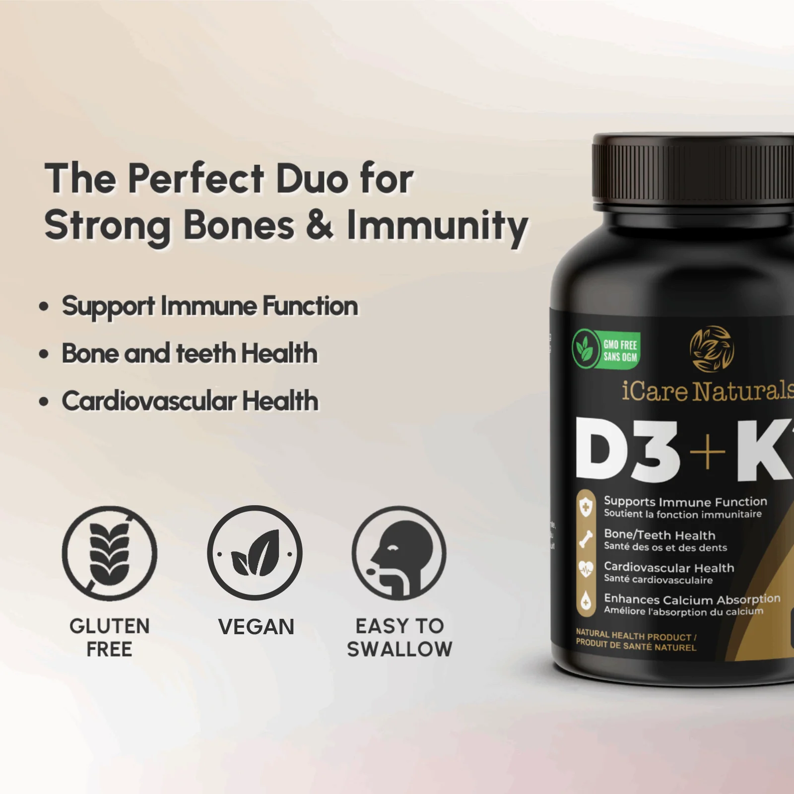 D3+K2 I Canadian-Made High Potency 1000 IU/120MCG - 120 Capsules - Helps Maintain Bone & Teeth Health - With MK-7 For Best Results - Support Immune System - Vegan - Image 5
