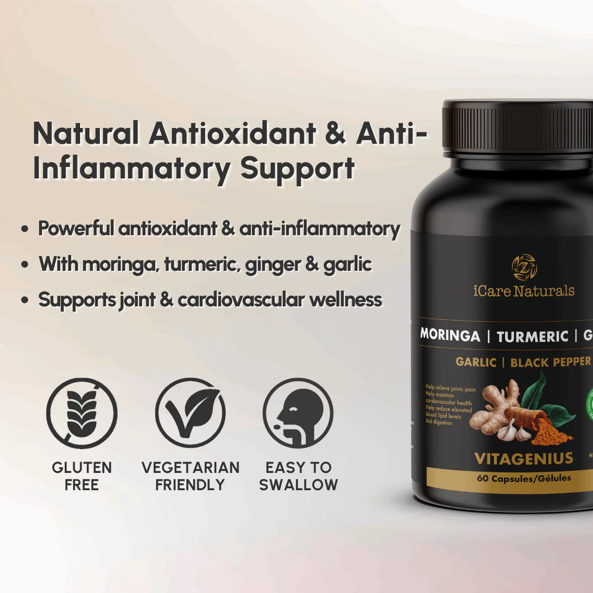 VitaGenius - Super Food & Antioxidant formula with Moringa, Turmeric, Ginger, Garlic & Black Pepper. Used in herbal medicine to assist joint pain relief, maintain cardiovascular health, help reduce elevated blood lipid levels & aid digestion - Image 5