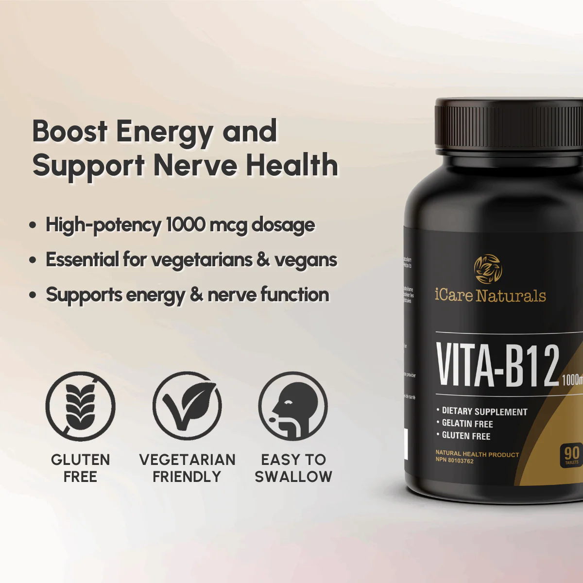 Vitamin B12 Supplement - 1000 mcg for Vegetarians, Gluten-Free, Halal - Image 5